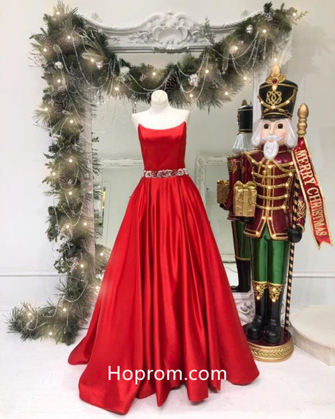 Elegant A-line Long Prom Dress with Beaded Waist