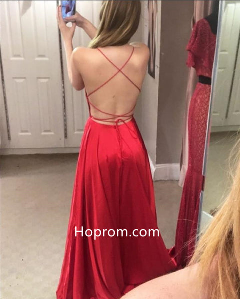 Simple Spaghetti Straps Prom Dress with Side Slit