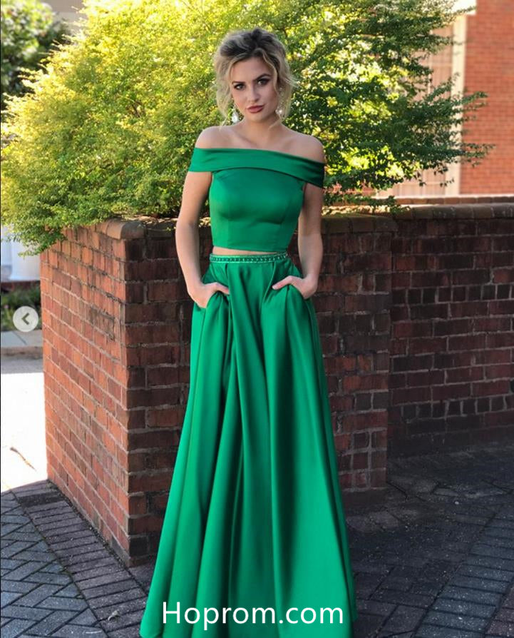 Green Off Shoulder Two Piece Prom Dresses Hoprom Green Off Shoulder Two Piece Prom Dresses Hoprom
