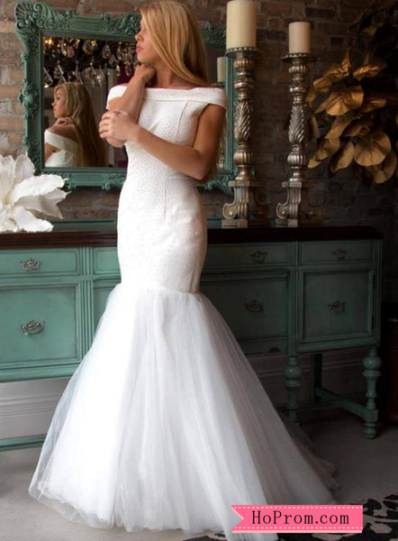Off the Shoulder Mermaid Gown Beaded White Prom Dresses