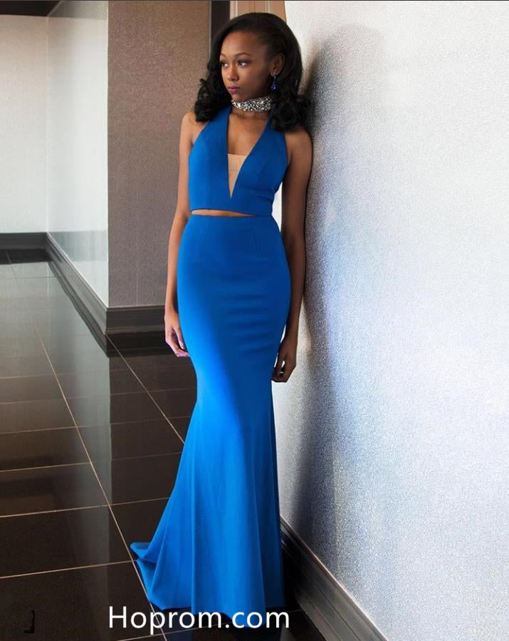 High Neck Royal Blue Two Piece Prom Dresses Hoprom High Neck Royal Blue Two Piece Prom Dresses Hoprom