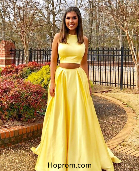 Yellow Two Piece Simple Prom Dress