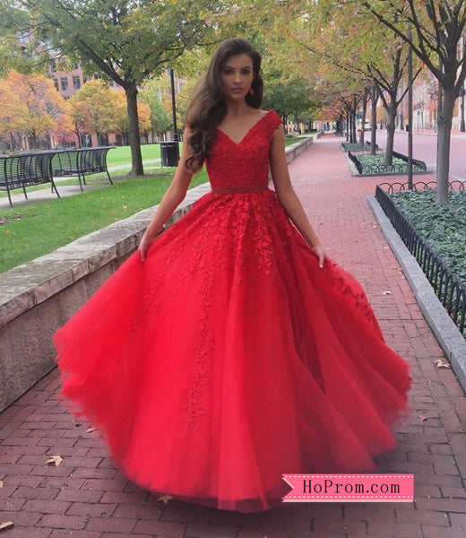 A Line Cap Sleeve Red Applique Cheap Prom Dress Online