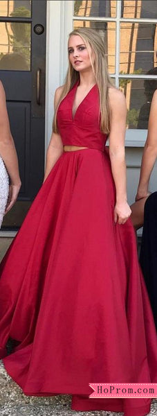 Simple Two Piece Red Taffeta Prom Dress Ball Gown Online