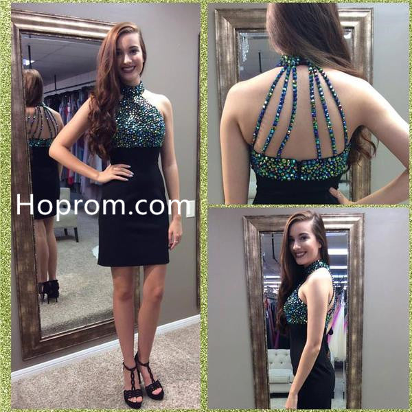 Black Halter Homecoming Dress, Sexy Short Homecoming Dress