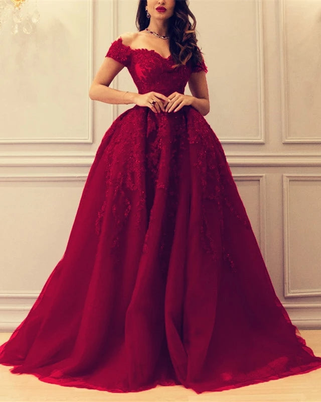Off The Shoulder Burgundy Prom Dresses Tulle Evening Dress Hoprom Off The Shoulder Burgundy Prom Dresses Tulle Evening Dress Hoprom