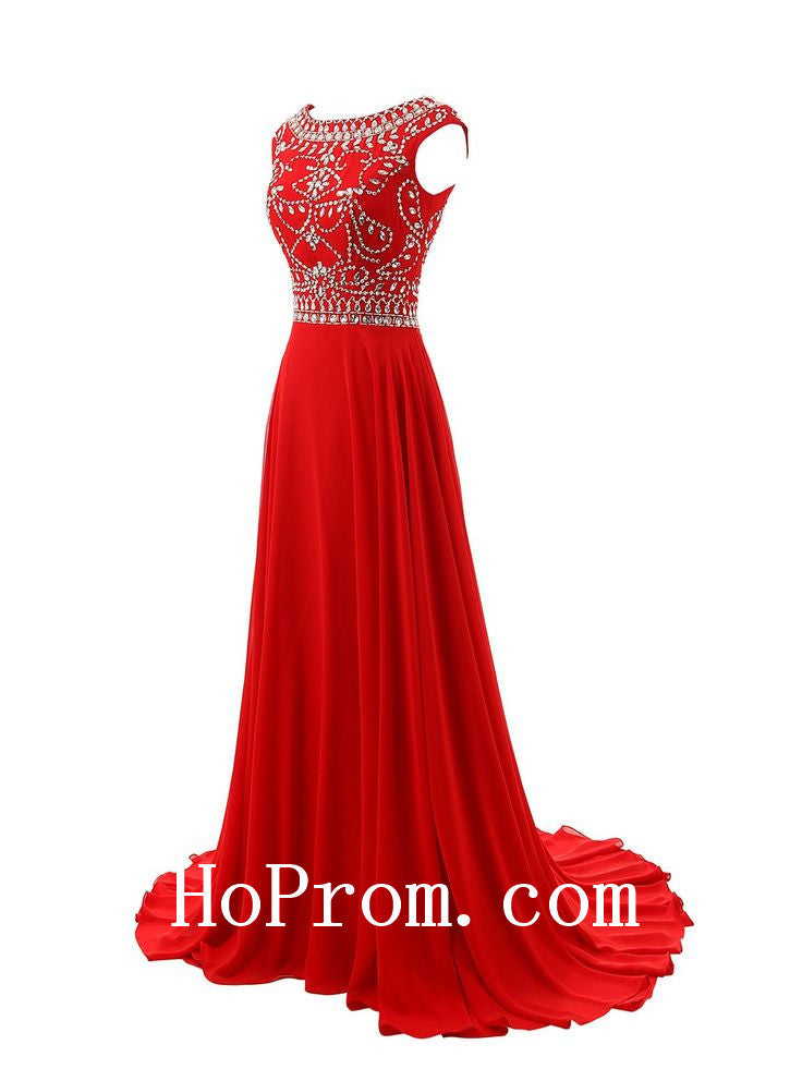A-Line Prom Dresses,Red Beading Prom Dress,Evening Dress
