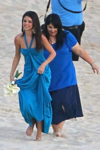 Blue Selena Gomez Sweetheart Halter Dress Bridesmaid Wedding Gown Dress Celebrity