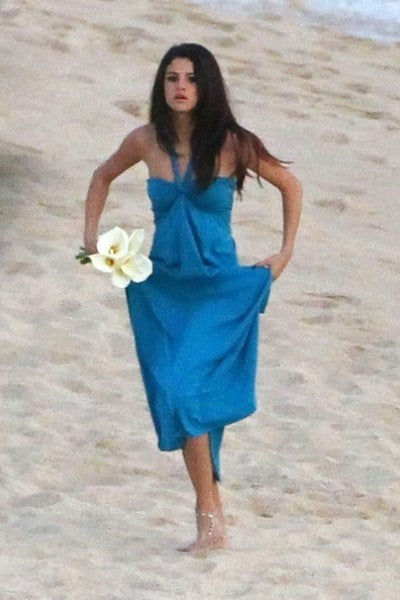 Blue Selena Gomez Sweetheart Halter Dress Bridesmaid Wedding Gown Dress Celebrity