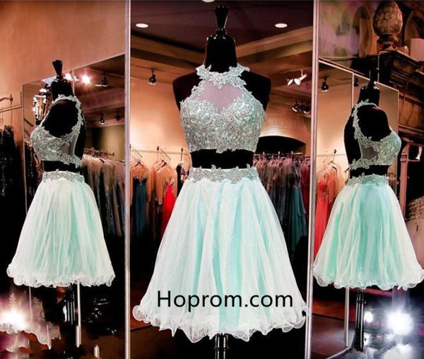 Short Appliques Two-Pieces Sleeveless Halter Homecoming Dress