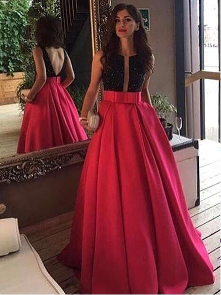 Backless Red And Black Long Prom Dresses Evening Dress