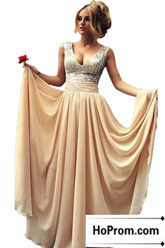 V-Neck Sequin A-Line Prom Dress Evening Dresses