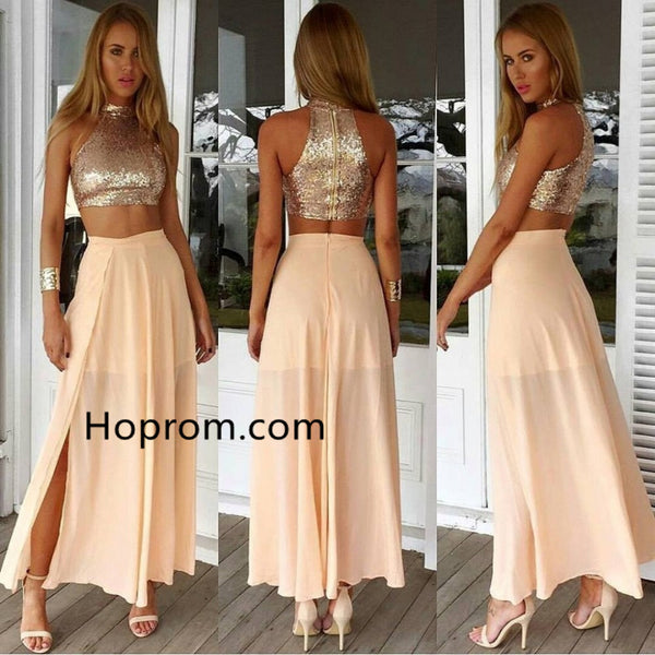 Yellow Halter Homecoming Dress, Two Pieces Homecoming Dress