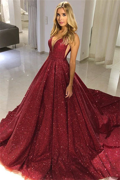 Metallic Glitter Burgundy Prom Dresses Bling Evening Dress – Hoprom
