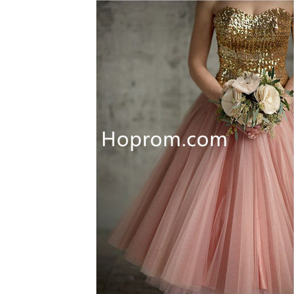 Blush Pink Sequins Homecoming Dress, Chiffon Homecoming Dress