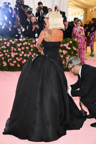 Black Lady Gaga Strapless Ball Gown Dress Satin Prom Red Carpet Celebrity Evening Dress Met Gala
