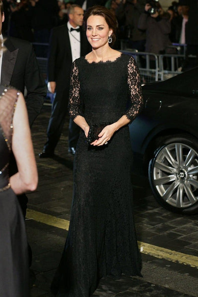 Black Duchess of Cambridge Kate Middleton Lace Round Neck Dress Long Sleeves Prom Celebrity Dress Royal Variety Performance