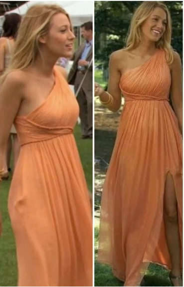 Orange Blake Lively One Shoulder Dress Slit Prom Serena van der Woodsen Dress Gossip Girl