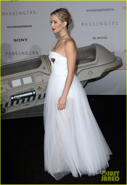 White Jennifer Lawrence Strapless Prom Celebrity Formal Dress Premiere of Passengers Gown