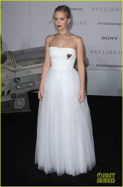 White Jennifer Lawrence Strapless Prom Celebrity Formal Dress Premiere of Passengers Gown
