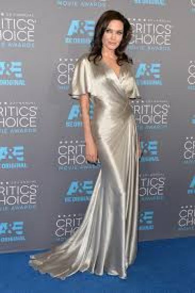 Silver Angelina Jolie Prom V Neck Dress Sleek Prom Celebrity Red Carpet Dress Critics' Choice Movie Awards
