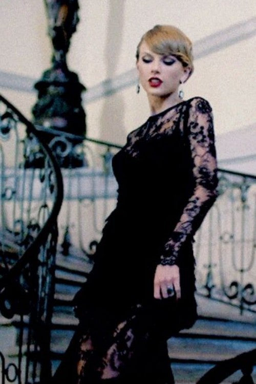 Black Taylor Swift Lace Dress Long Sleeves Prom Celebrity Formal Dress