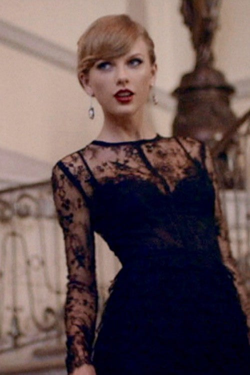 Black Taylor Swift Lace Dress Long Sleeves Prom Celebrity Formal Dress Hoprom