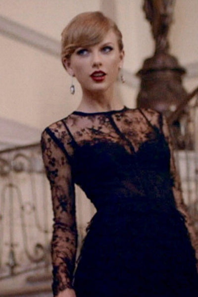 Black Taylor Swift Lace Dress Long Sleeves Prom Celebrity Formal Dress Blank Space