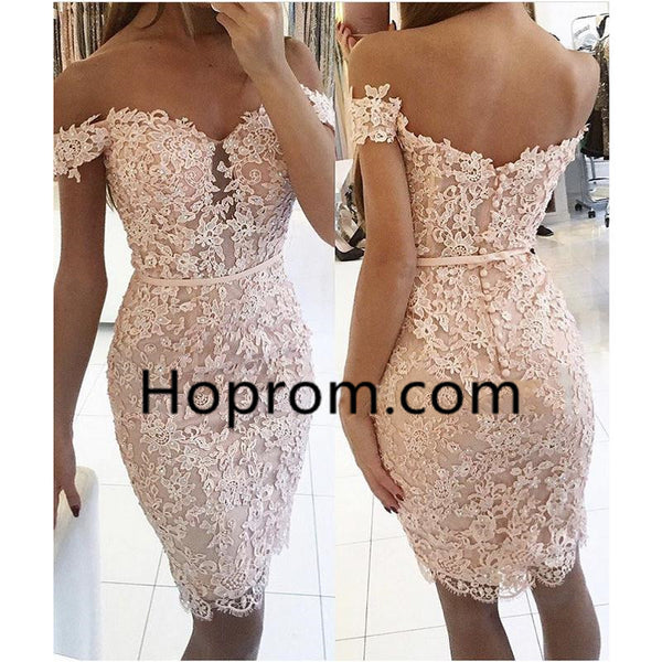 Short Sheath Off-the-Shoulder Lace Buttons Homecoming Dress 2017