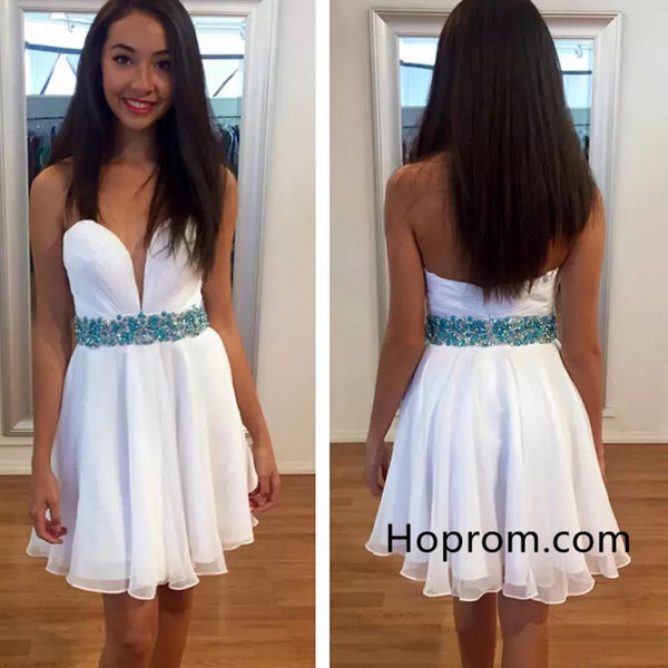 Deep V Neck Beadings Homecoming Dress, Chiffon Homecoming Dress