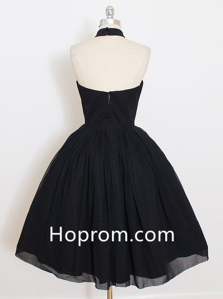 Back Strapless Homecoming Dress, Black Open Halter Homecoming Dress