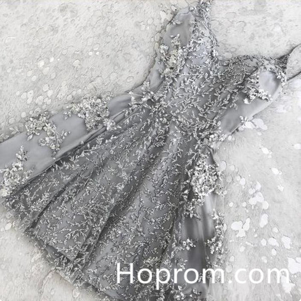 A-Line Sweetheart Homecoming Dress, Gray Appliques Homecoming Dress