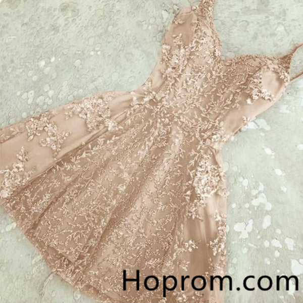 A-Line Sweetheart Homecoming Dress, Pink Appliques Homecoming Dress