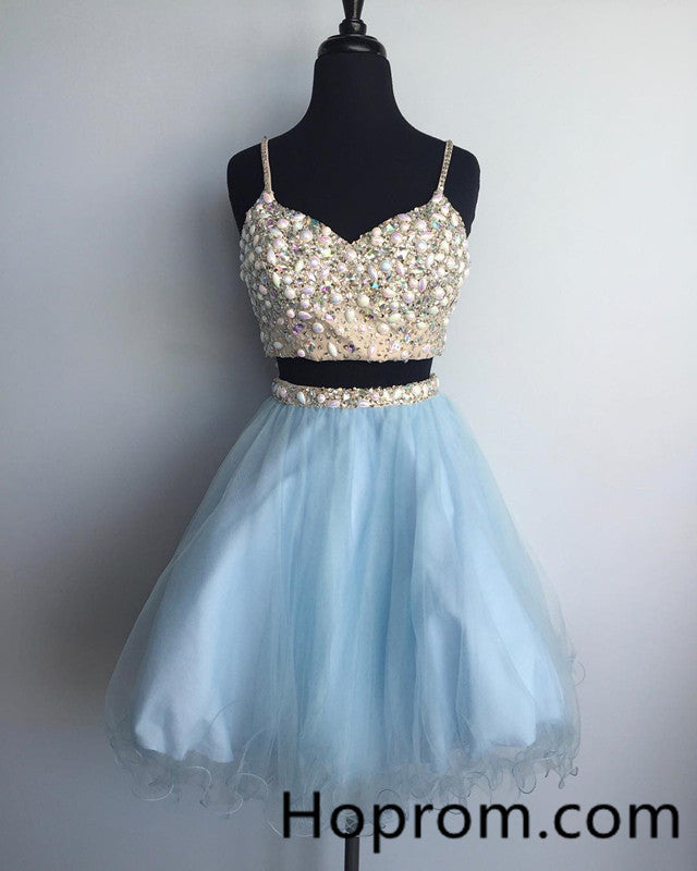 Two Pieces Beadings Homecoming Dress, Baby Blue Homecoming Dress Hoprom Two Pieces Beadings Homecoming Dress, Baby Blue Homecoming Dress Hoprom