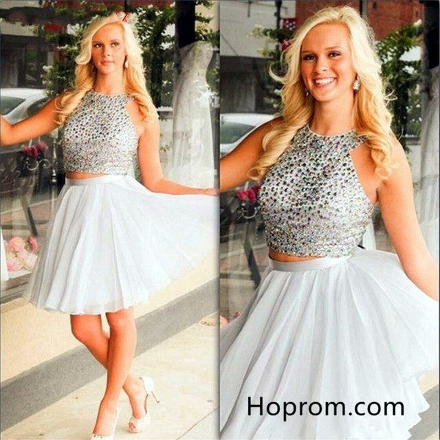 Beadings Sexy Homecoming Dress, Gray Two Pieces Homecoming Dress Hoprom Beadings Sexy Homecoming Dress, Gray Two Pieces Homecoming Dress Hoprom