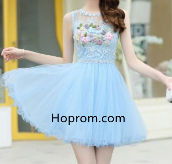Strapless Short Homecoming Dress, Blue Appliques Homecoming Dress