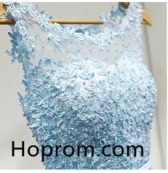 Chiffon Cute Homecoming Dress, Blue Appliqiues Homecoming Dress