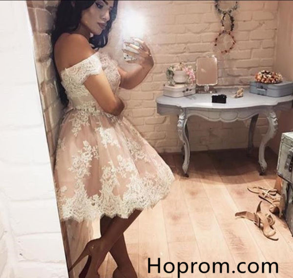 Lace Homecoming Dress, Off shoulder Homecoming Dresses