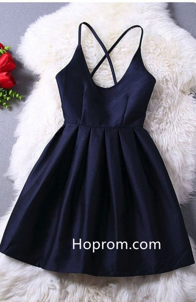 Black Simple Homecoming Dress, Scoop Cross Strap Back Homecoming Dress