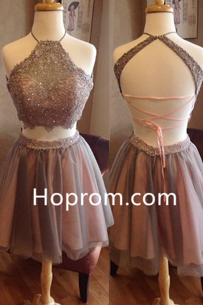 Halter Chiffon Homecoming Dress, Scoop Cross Strap Back Homecoming Dress