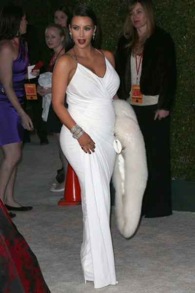 White Kim Kardashian (Kim K) Chiffon V Neck Dress Halter Prom Celebrity Dress Oscars Party