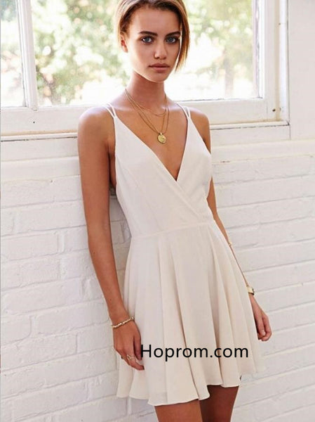 Simple Sexy Homecoming Dress, White Chiffon Homecoming Dress