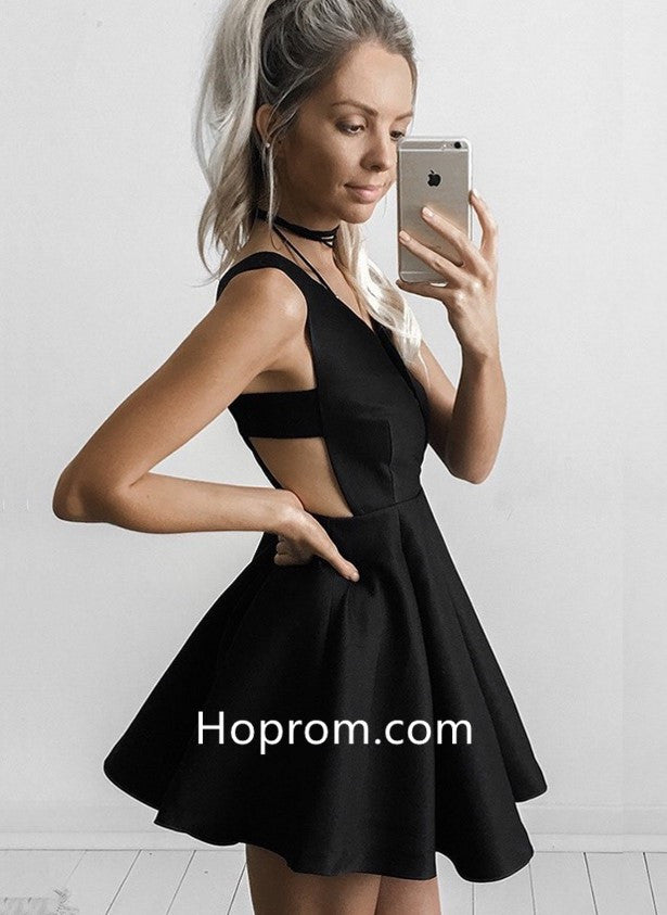 Strapless Short Sexy Homecoming Dress, Black Deep V Neck Homecoming Dress