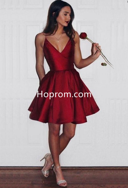 Deep V Neck Homecoming Dress, Red Short Sexy Homecoming Dresses