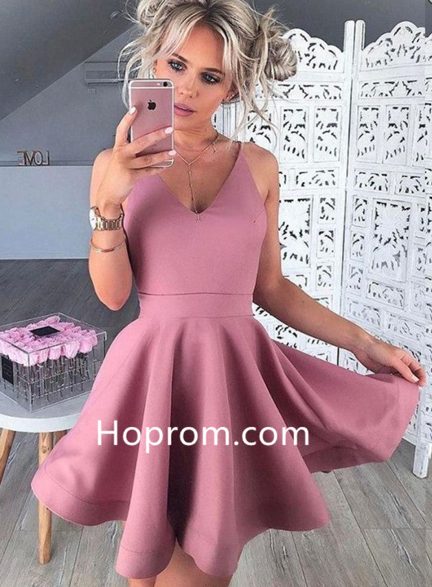 Deep V Neck Sexy Homecoming Dress, Baby Pink Short Homecoming Dresses