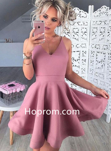 Deep V Neck Sexy Homecoming Dress, Baby Pink Short Homecoming Dresses