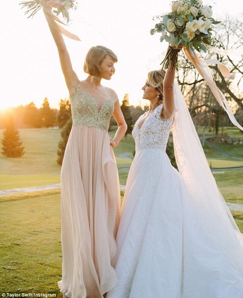 Champagne Taylor Swift V Neck Open Back Dress Sexy Wedding Celebrity Dress Bridesmaid Gown