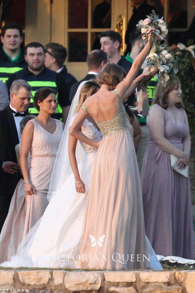 Champagne Taylor Swift V Neck Open Back Dress Sexy Wedding Celebrity Dress Bridesmaid Gown