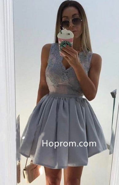 Deep V Neck Homecoming Dress, Gray Sequins Homecoming Dress