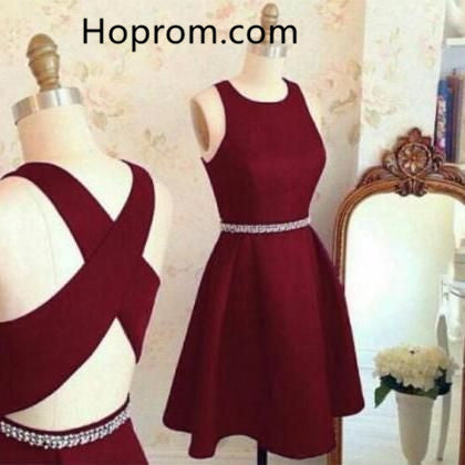 Two Pieces Homecoming Dress, Strapless Burgundy Homecoming Dress